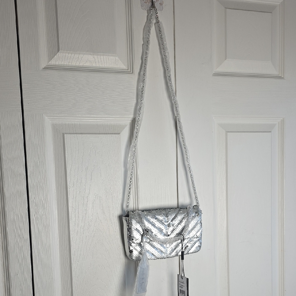 Nicole Miller Silver Sequin Crossbody With Handle Bag New With Tags